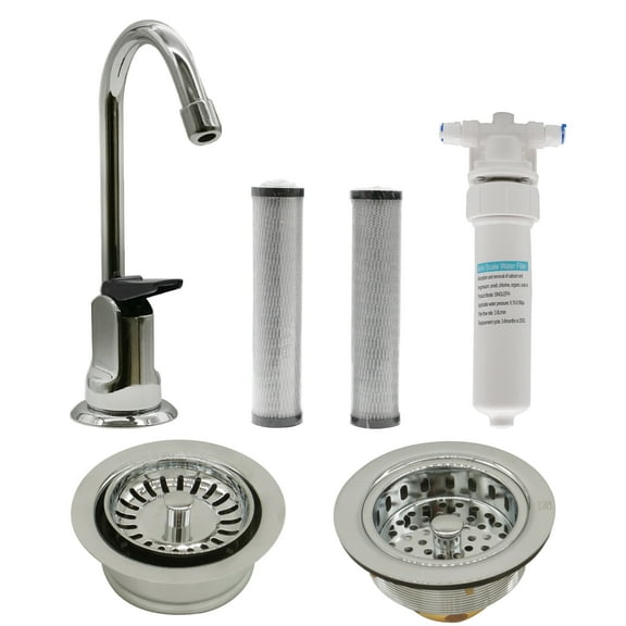 Westbrass C0132-05 6" Touch-Flo Style Pure Cold Water Dispenser Faucet Kit with Filter, 2-Pack Replacement Cartridges, Kitchen Sink Strainer & Disposal Trim Set, Polished Nickel