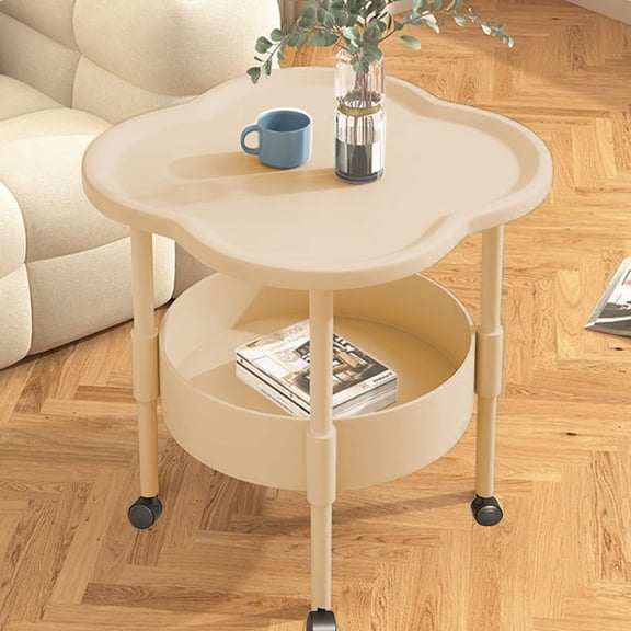 Side Table For Couch,Small Round Table,20IN Mini Table Easy Small Apartment Bedside Table Small Table,Side Table,Small Round End Table with Lower Shelf,2-Tier Bedside Table(Coffee)