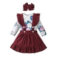 thumbnail image 2 of Infant Baby Girl Clothes Print Ruffle Romper + Strap Skirt + Headband Red 0-3 Months, 2 of 7