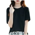 thumbnail image 2 of Fglymey Women's Short Sleeve T-Shirts Casual Crewneck Tees with Pocket Summer Basic Tops Black 2XL, 2 of 3