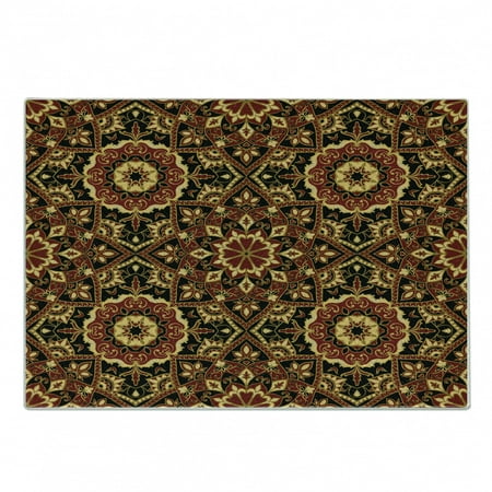 

Turkish Pattern Cutting Board Byzantine Old Ornament in Dark Colors Medieval Mosaics Decorative Tempered Glass Cutting and Serving Board Small Size Ruby Mustard Black by Ambesonne