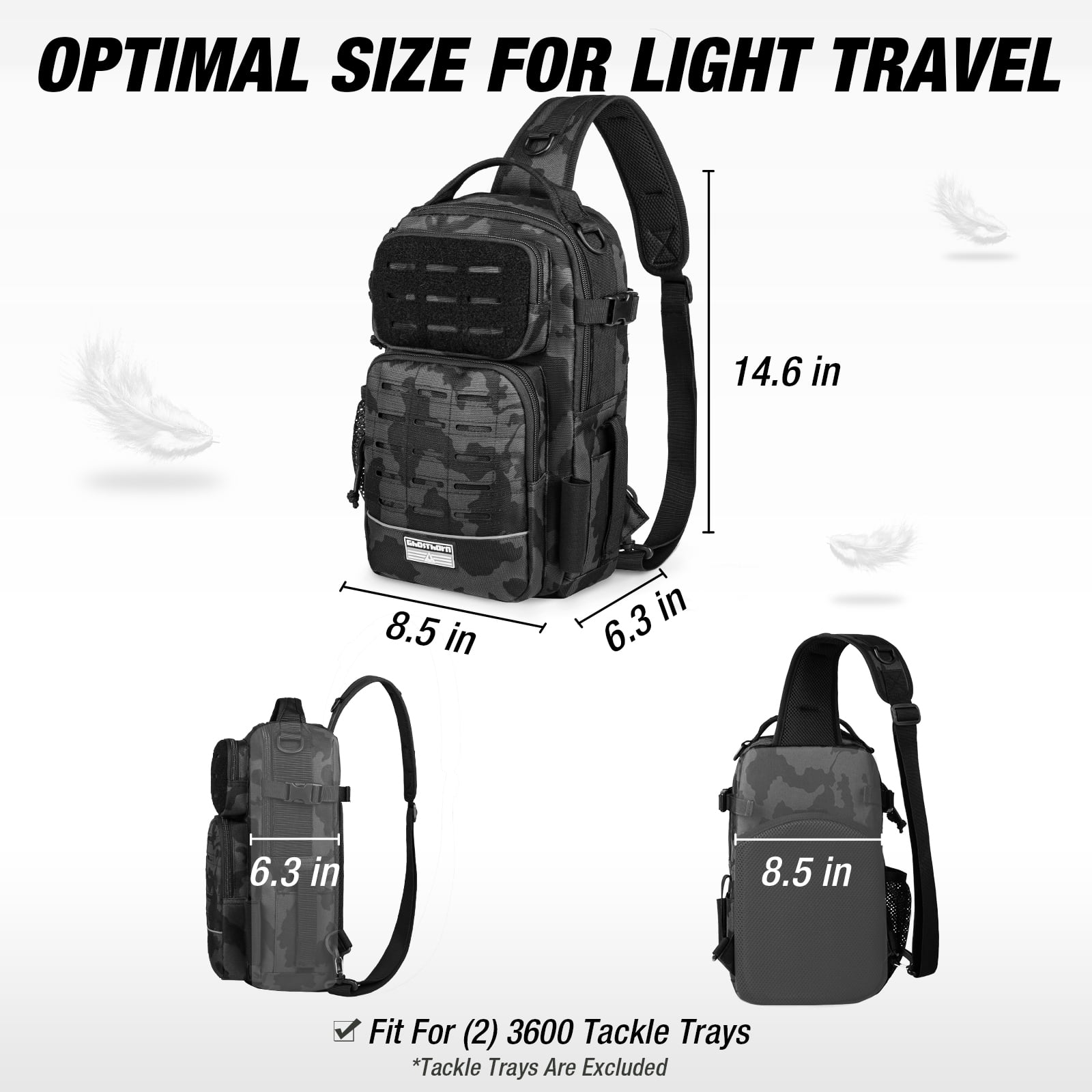 Ghosthorn Fishing Backpack Tackle Sling Bag - Lightweight Sling Tackle Storage Bag with Bait Box - Fishing Backpack with Rod Holder