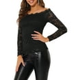 thumbnail image 4 of INSPIRE CHIC Women's Floral Lace Top Off Shoulder Sheer Long Sleeves Blouse XS Black, 4 of 7
