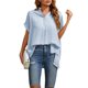 thumbnail image 3 of VISgogo, camisetas de manga corta para mujer, Color sólido/estampado, verano, cuello en V, blusas casuales sueltas, blusa, ropa de calle VISgogo moda, 3 of 7