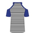 thumbnail image 5 of TKLPEHG Summer Shirts for Women Going Out Tops Loose V Neck Cold Shouler Tops Short Sleeve T Shirts Casual Lightweight Summer Striped Print Graphic Tee Blouses(Blue,S), 5 of 5