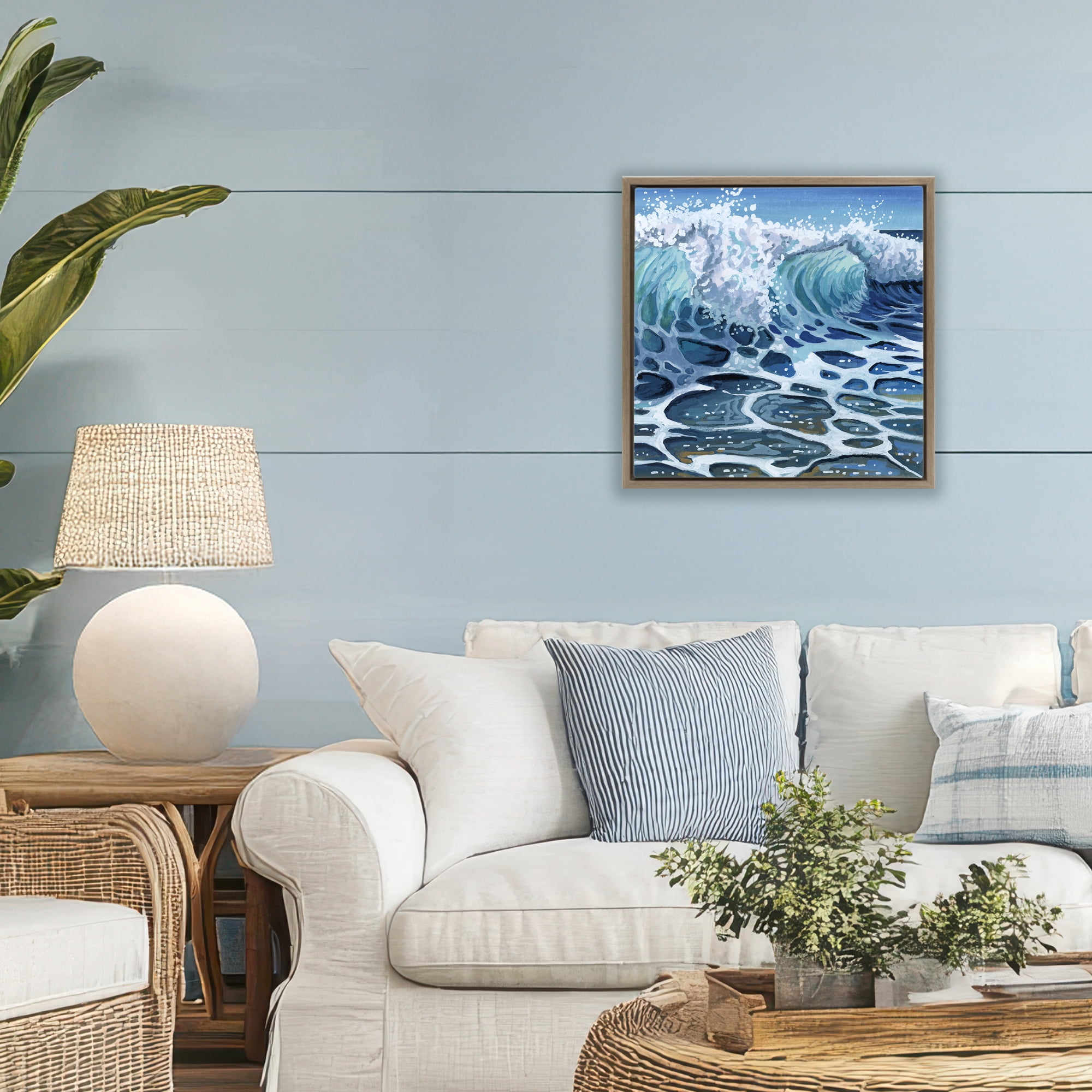 Stupell Industries Strong Crashing Waves on Beach Brown Framed Floater Canvas Wall Art, design by Kate Jarvik Birch
