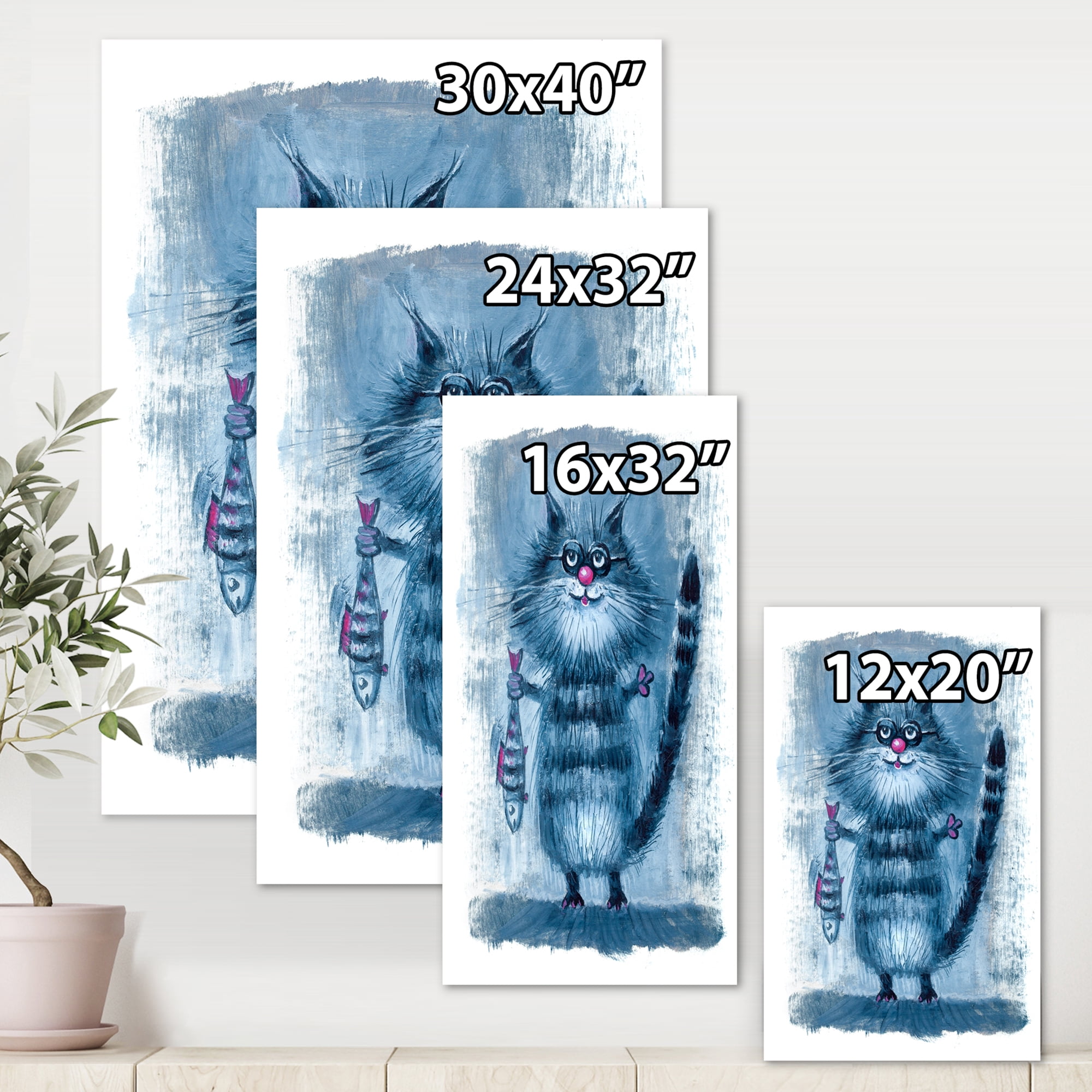 Designart ' Standing Cat Holding A Fish In Its Claws ' Nautical & Coastal Canvas Wall Art Print