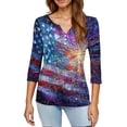 thumbnail image 4 of Women's 250th Anniversary USA Shirt Patriotic American Flag Print V-Neck Button 3/4 Sleeve T-Shirt, 4 of 6