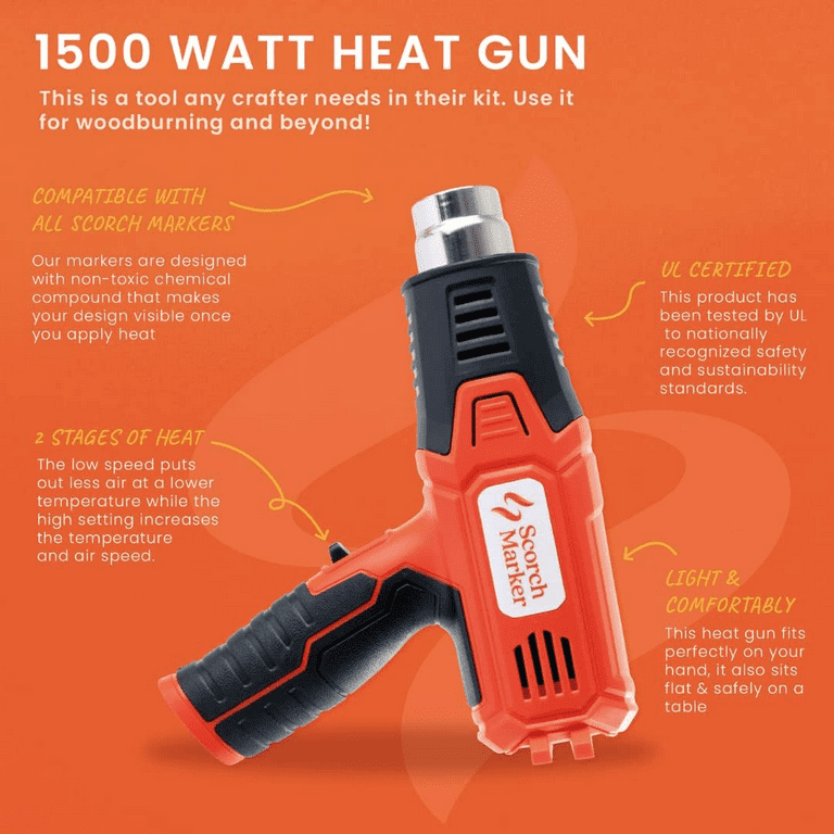 Scorch Marker 1800W Heat Gun with Variable Speed, Ideal for Wood
