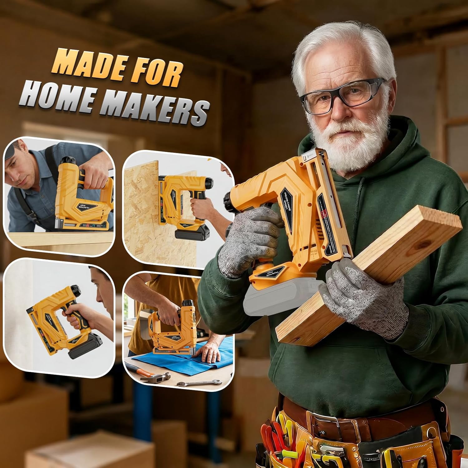 Cordless Brad Nailer & Narrow Crown Stapler 2-in-1 – LED Light, Safety Pin, Compatible with Dewalt 20V MAX Battery Battery Powered Nail Gun for DIY & Woodworking (Tool Only)