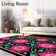 thumbnail image 2 of ODIKA 5'x7' Machine Washable Non-Slip Area Rug, Blooming Petal Interlocking Floral Art Style High Traffic Rug with Pad, Pink, 743908, 2 of 8
