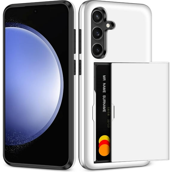 for Samsung Galaxy S23 FE Case, S23 FE Case with Card Holder Dual Layer Heavy Duty Shockproof Galaxy S23 FE Case Hidden Card Slot Slim Wallet Case for Samsung S23 FE 5G (White)