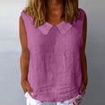 thumbnail image 2 of QIUOMBBP Linen Tank Tops for Women Lapel Collared Crew Neck Solid Color Sleeveless Shirts Loose Lightweight Summer Daily Tshirts Pink XL, 2 of 10
