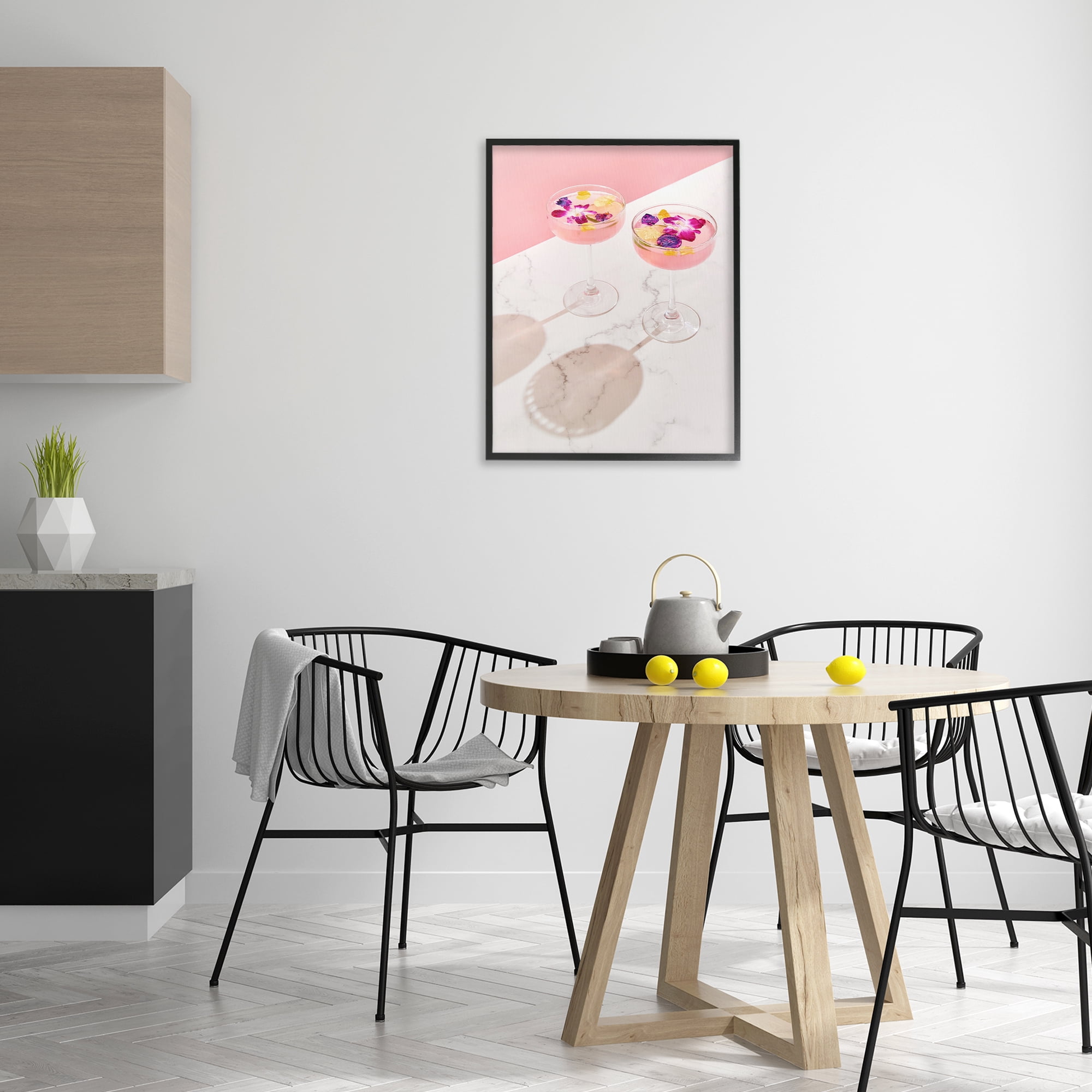 Stupell Industries Pink Floral Cocktails Food & Beverage Painting Black Framed Art Print Wall Art, 24 x 30
