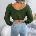 thumbnail image 6 of Arlun Women's Cropped Wrap Sweaters V-Neck Long Sleeve Cross Front Knitted Sweaters Solid Color Casual Loose Fit Knit Basic Pullover Tops Green S, 6 of 7