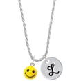 thumbnail image 1 of Delight Jewelry Resin Small 3-D Happy Face Silvertone Script Initial Disc - L - Charm Necklace, 20"+3", 1 of 4