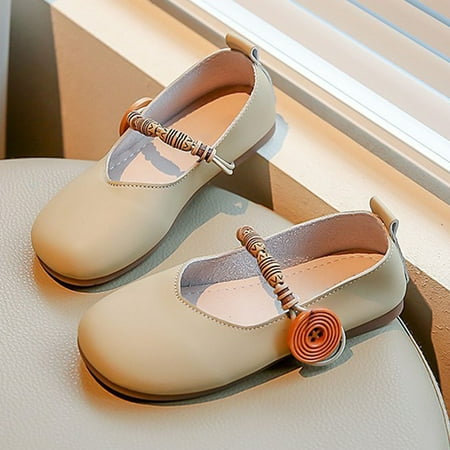 

NIUREDLTD Toddler Kids Grils Dress Shoes Kids Girls Casual Shoes Spring/Summer Solid Rubber Sole Ethnic Buckle Birthday Party School PU Leather Princess Shoes Khaki 35