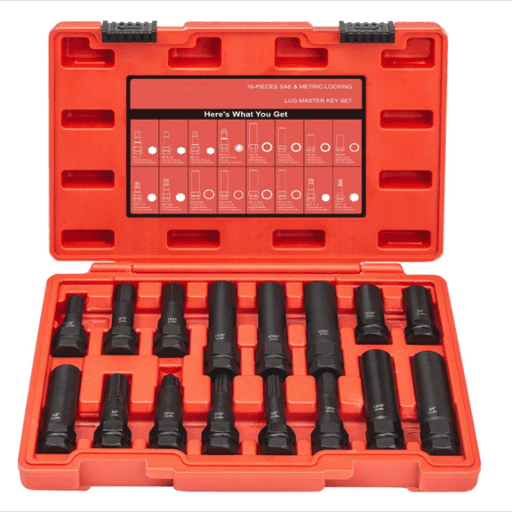 6 Spline & 7 Spline Lug Nut Socket Set, Spline Lug Nut Lock Key, Locking Wheel Lug Nut Removal Tool for Easy Installation and Removal of Lug Nuts on Aftermarket Wheels (16-Pieces)