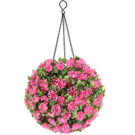 FESTFENDS Hanging Topiary Ball With Flowers Plastic Pink For Outdoor Use 1Pcs 16.7X8.7In