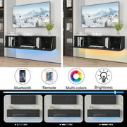 Hommpa Wall Mounted Floating TV Stand with LED Lights Modern Entertainment Center for TVs for up to 65 Media Console TV Unit with Storage Cabinets Black High Gloss for Living Room Bedroom