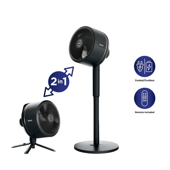 Restored Shark FlexBreeze Indoor & Outdoor Cordless Oscillating Fan , Pedestal & Tabletop Convertible, Battery Powered, Remote Control, 3 Speeds, Portable Cooling Fan (Refurbished)