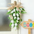 thumbnail image 3 of Artificial White Tulip Teardrop Swag, 15.7" Front Door Hanging Swag with Burlap Bow, Easter Theme Party Decor, Indoor Outdoor Home Decor, 3 of 5