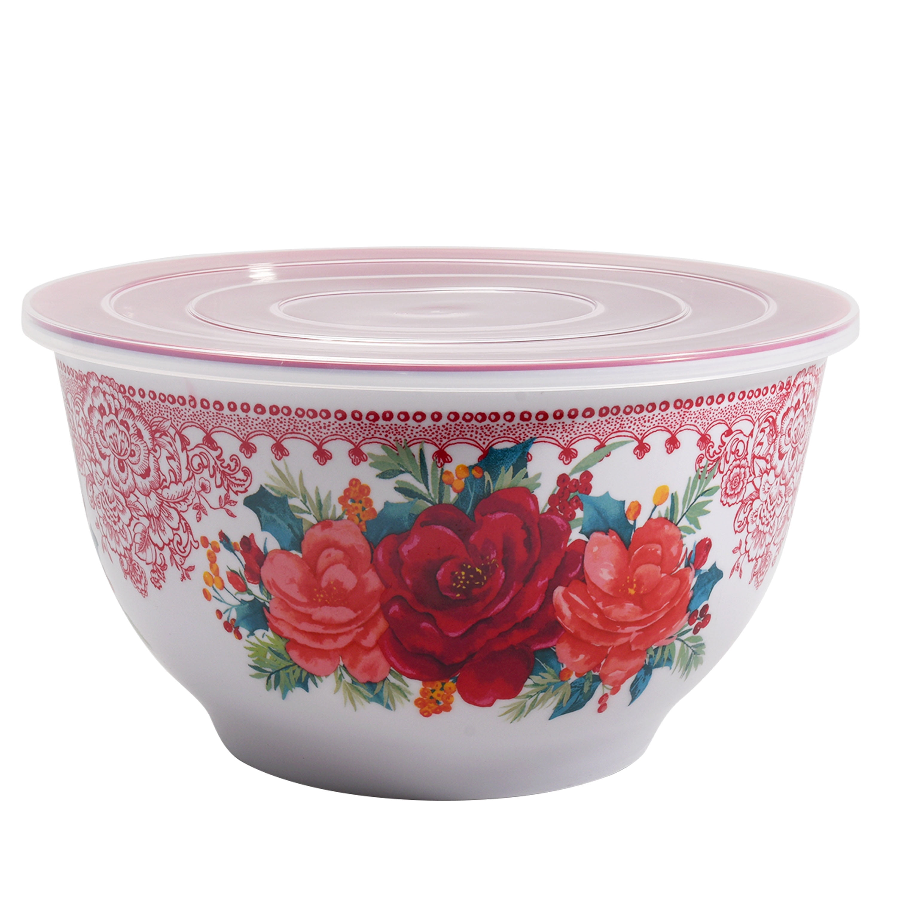 The Pioneer Woman 6-Piece Melamine Cheerful Rose Serving Bowl Set with Lids