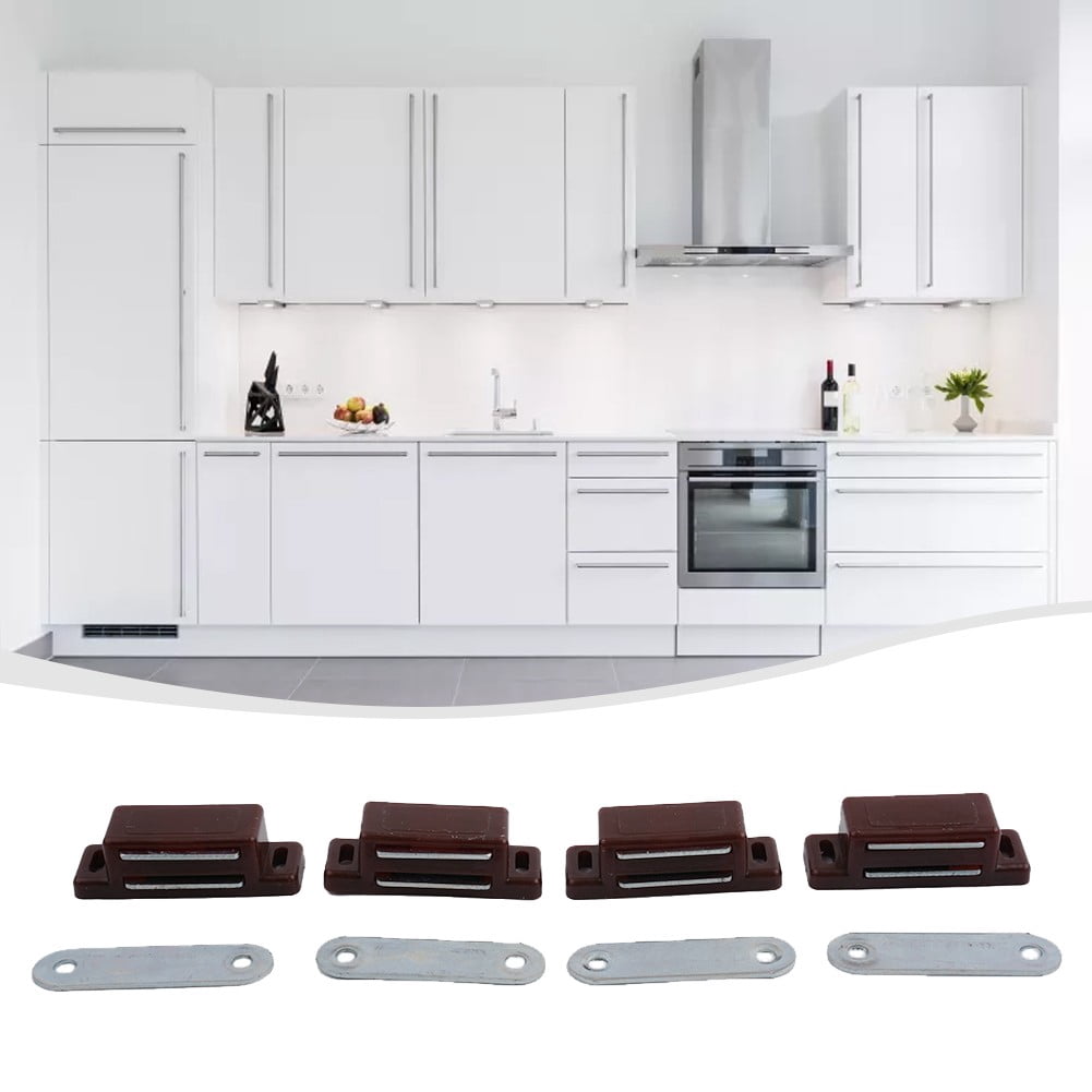 4X Magnetic Catch Cupboard Door Latch White Cabinet Catch Magnet with Screws