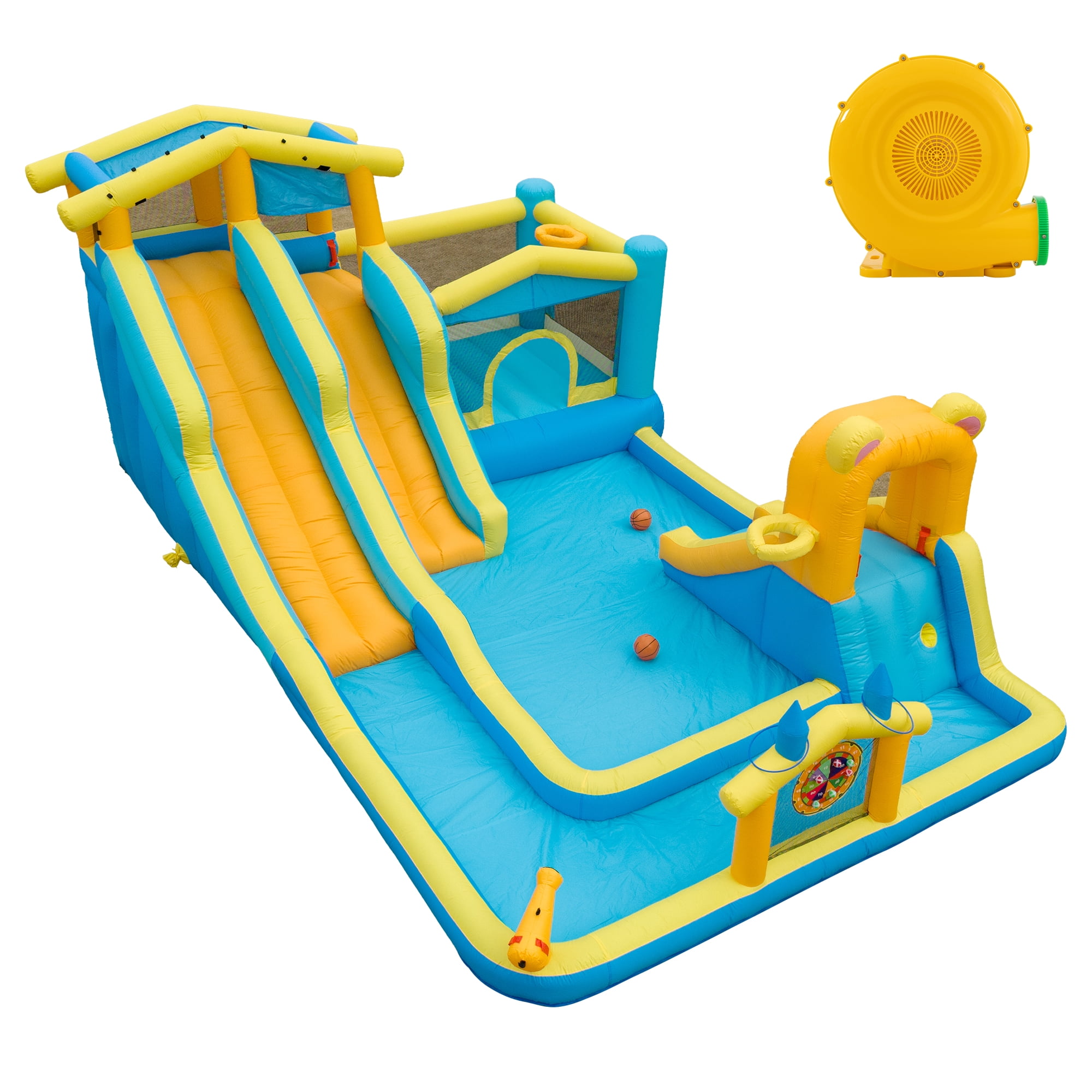 Eclife Inflatable Bounce House Water Slide with Blower, Backyard Water Park Combo with Slides, Splash Pool, Climbing Wall, Obstacle Course, Jumping Area for Indoor Outdoor