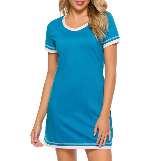 Vestido, Vestido de tumbona para mujer, camisones sueltos de manga corta, pijamas para descansar Meterk Azul/XX-grande