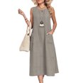 thumbnail image 3 of Laqbezok Women's Sleeveless Cotton Linen Dress, Casual Round Neck Loose Fit Midi Sundress with Pockets, Boho A-Line Tank Gown, 3 of 8