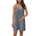 thumbnail image 2 of Ovzne Robes d'Été pour Femmes Robe Mode Féminine Couleur Unie Bretelles Col en V Ample et Confortable Robe Grande Taille Liquidation, 2 of 7