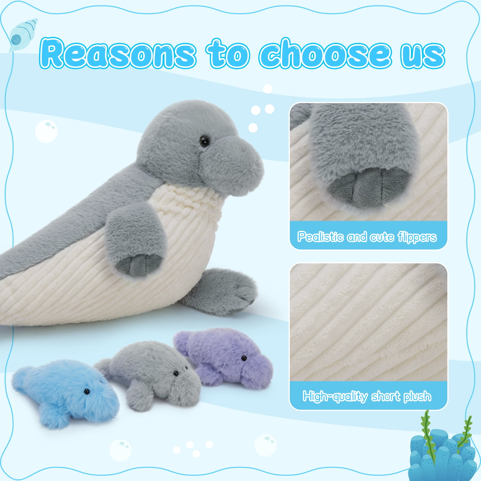 MaoGoLan 4pcs Manatee Stuffed Animals with 3 Little Manatee Plush Toys