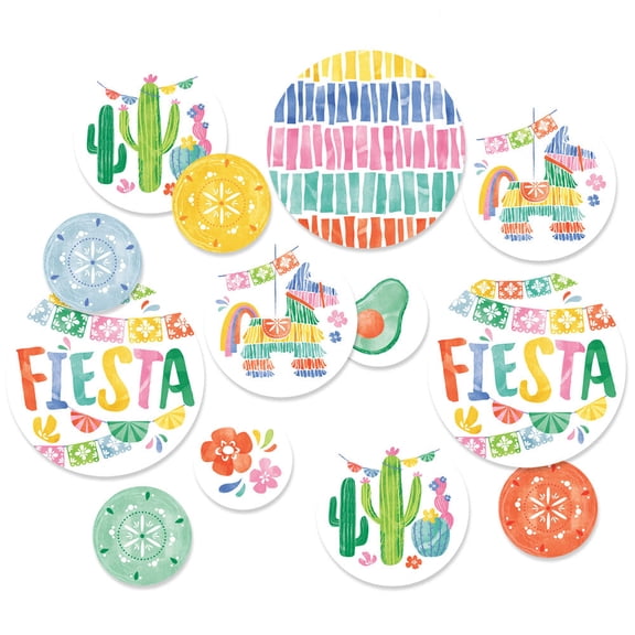 Big Dot of Happiness Fiesta Large Confetti, Mexican Themed Party Table Decorations, Giant Circle Confetti - 27 Count