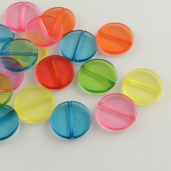 20pcs Flat Round Transparent Acrylic Beads Mixed color 25x5mm Hole: 2mm