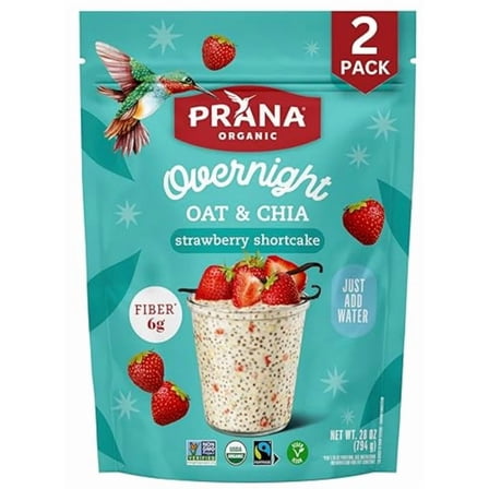 Prana Organic Overnight Chia with Oats Strawberry Shortcake | 28 oz Bags - 2 Pack | Rich in Fiber & Protein, Vegan, Non-GMO | Ready to Eat Breakfast
