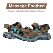 CAMEL CROWN Mens Leather Hiking Sandals Outdoor Beach Sports Male Water Sandals Fisherman Open Toe Shoes Adjustable Straps Athletic Sandals Coffee