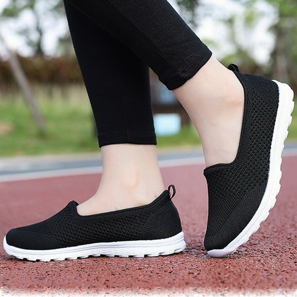 Zapatos para caminar sin cordones para mujer Zapatillas ligeras de malla solida Zapatos casuales sin cordones Walmart en linea