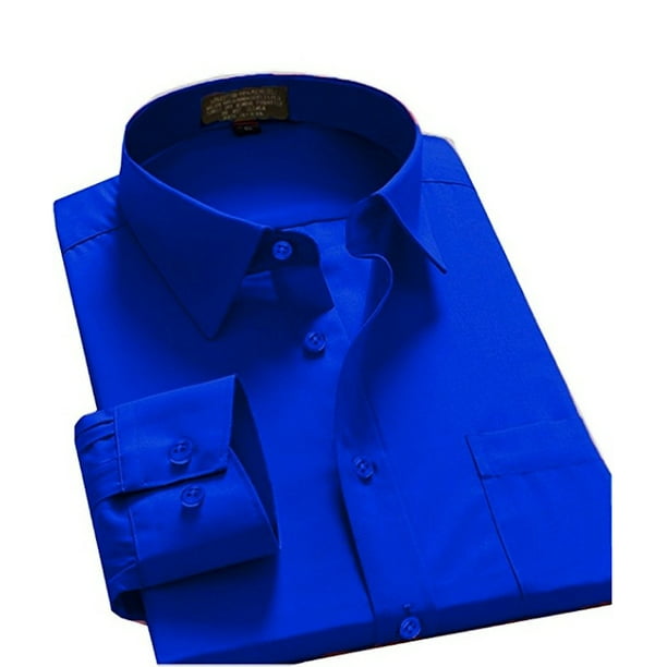 Oxford - Men Dress Shirt Regular Fit Oxford Solid Color Royal Blue Size