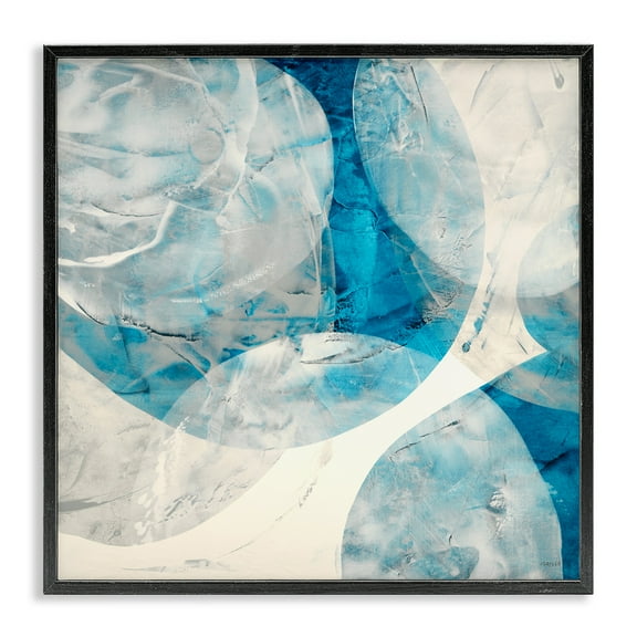 Stupell Industries Layered Blue Spheres Abstract Painting Black Framed Art Print Wall Art, 12 x 12