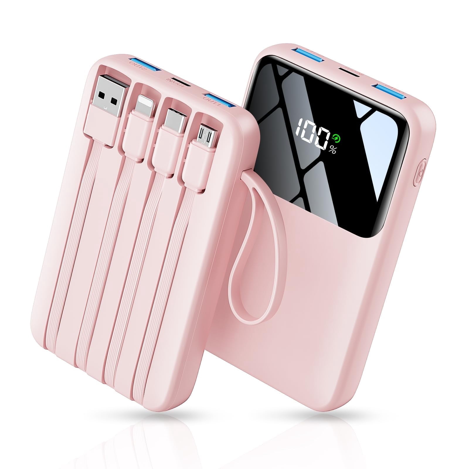 Power Bank, 15000mAh Portable Charger with Built in Cable, 22.5W Fast Charging, 6 Outputs, Slim Travel Essential Battery Pack with LED Display, Compatible with iPhone 17/16/15/14/13, Samsung, iPad