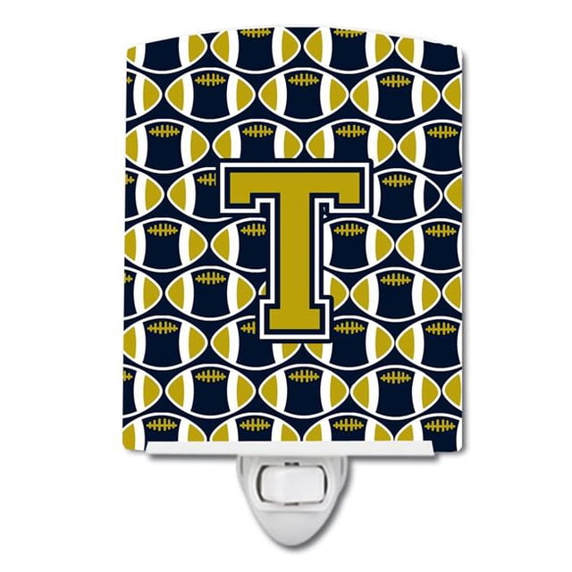Carolines Treasures CJ1074-TCNL Letter T Football Blue & Gold Ceramic Night Light