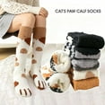 thumbnail image 6 of Cute Cat Paw Pattern Thigh High Socks for Women - Warm Coral Fleece Striped Long Socks for Fall/Winter, Casual & Preppy Style, 6 of 7