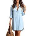 thumbnail image 5 of Guieoi Women's Elegant Casual Vacation-Style Long-Sleeve Shirt Dress Fall with Two Pockets Blue S, 5 of 6
