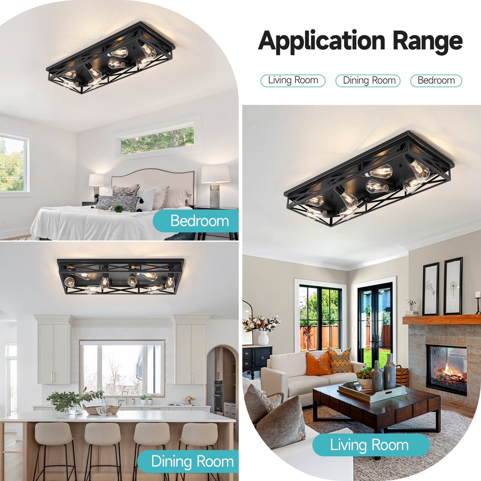 Farmhouse Rustic Ceiling Light for Kitchen, 6-Light Hallway Flush Mount Light Fixtures Ceiling Mount,23" Industrial Metal Cage Ceiling Light for Farmhouse,Kitchen,Hallway E26 Base(1 Pack)