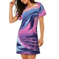 thumbnail image 2 of Vsdgher Chemise de Nuit à Manches Courtes Motif Dauphin Hawaïen pour Femmes, Col Rond, Mignonne, Confortable, 2 of 6