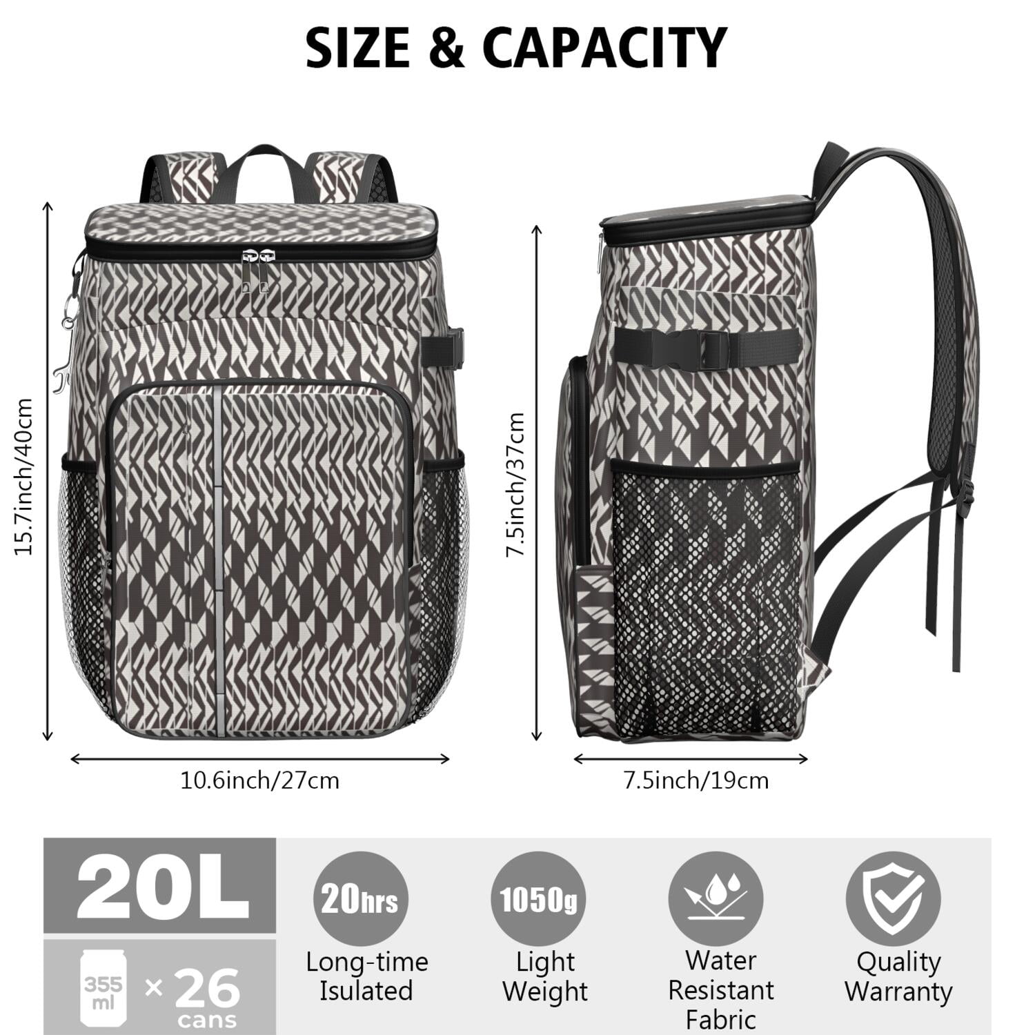 Travel Cooler Bag - Boho Bohemia Pioneer Flower Geometric Line Art Camping Beer Cooler Backpack with Bottle Opener- Waterproof Insulated Picnic Backpacks - Cooler Bag for Beach