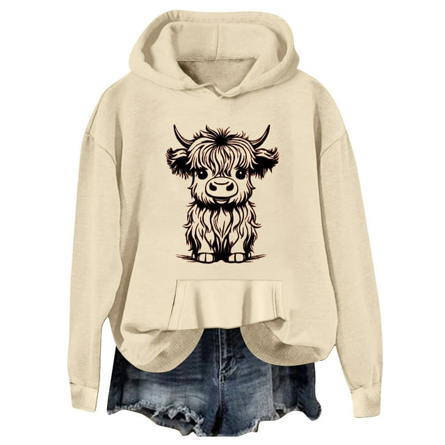 WEAIXIMIUNG Sweatshirts Grande Taille pour Femmes 3X Sweatshirts Surdimensionnés pour Femmes Manches Longues Mignon Imprimé Vache Graphique Sweat à Capuche Pull Blouse