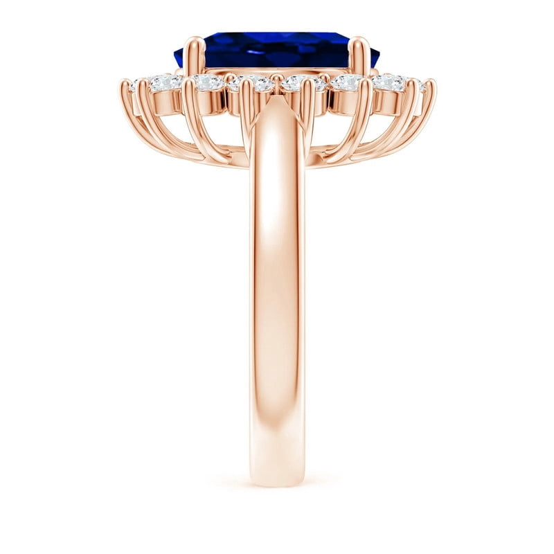 Zuwelria Diana Rings for Women | 5.95 Ct Beautiful Oval Cut Blue Sapphire Gemstone Diamond Engagement Ring for Her | 18K Rose Gold Plated Over 925 Sterling Silver Size 5