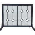 thumbnail image 1 of Glass Diamond Design Wrought Iron Panel Screen with Doors, Black & Glass, 1 of 1